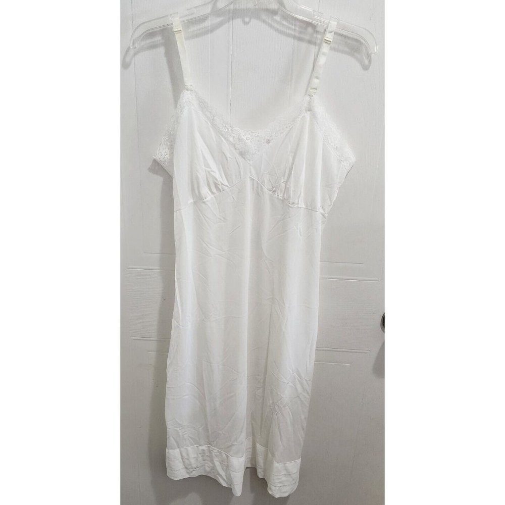 Vintage Bradley Silky Nylon/Lace Full Slip Lingerie Dress White Union Made Sz 38